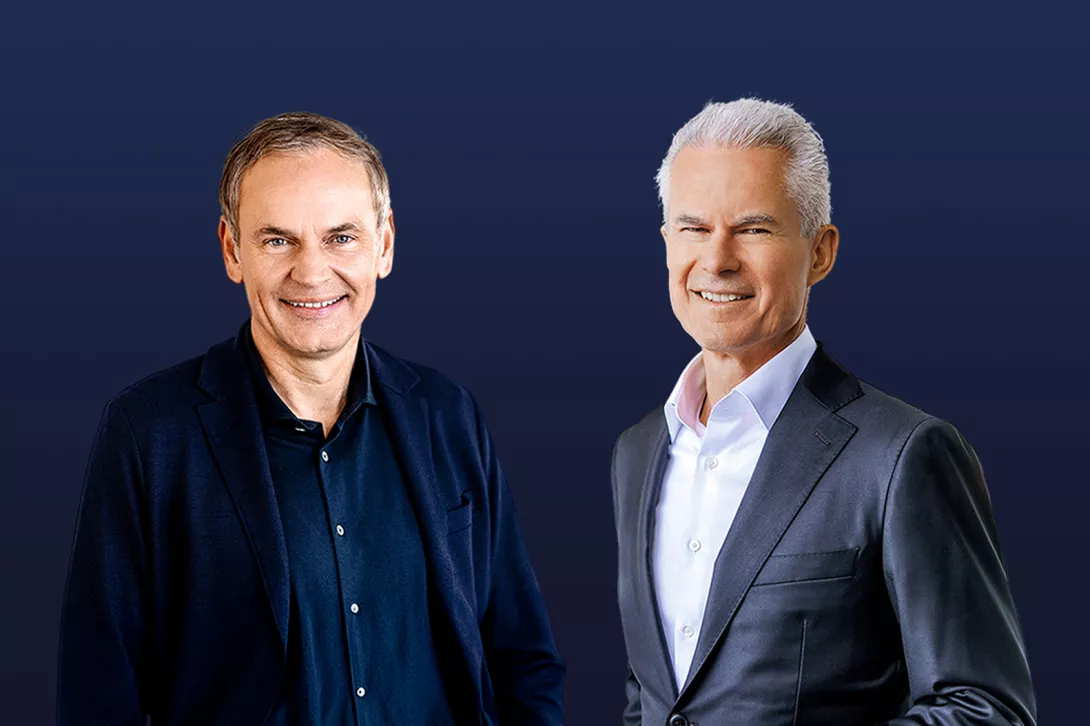 Volkswagen- und Porsche-Vorstandschef Oliver Blume (links) und Eberhard Weiblen, CEO der Managementberatung Porsche Consulting, im Gespräch mit dem Porsche Consulting Magazin: über Optimismus, Zukunftschancen und eine gute Work-Life-Balance.