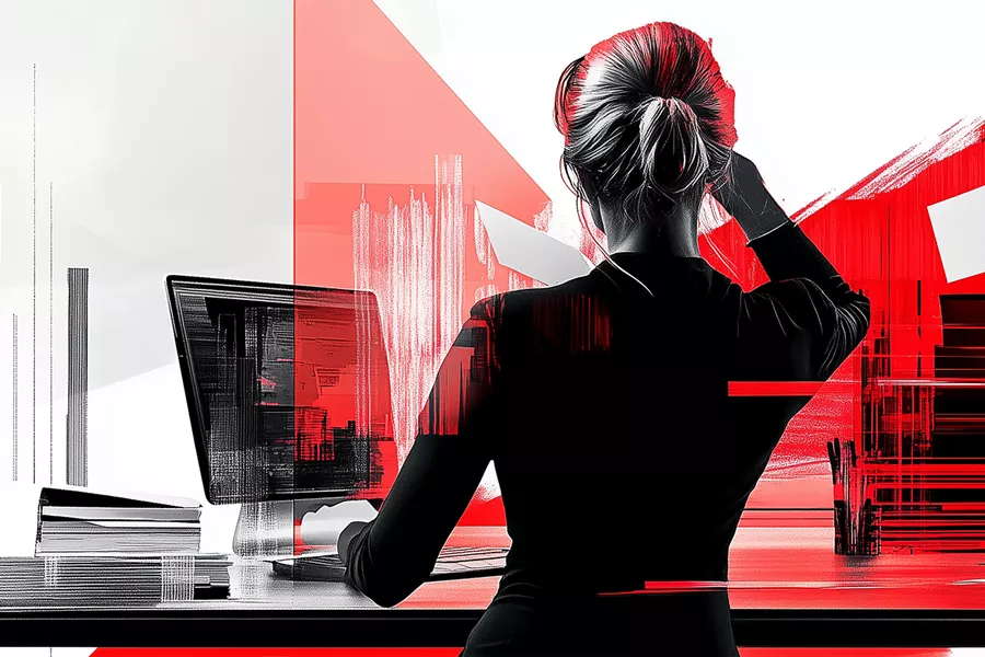 Woman in front of laptop on desk frustrated