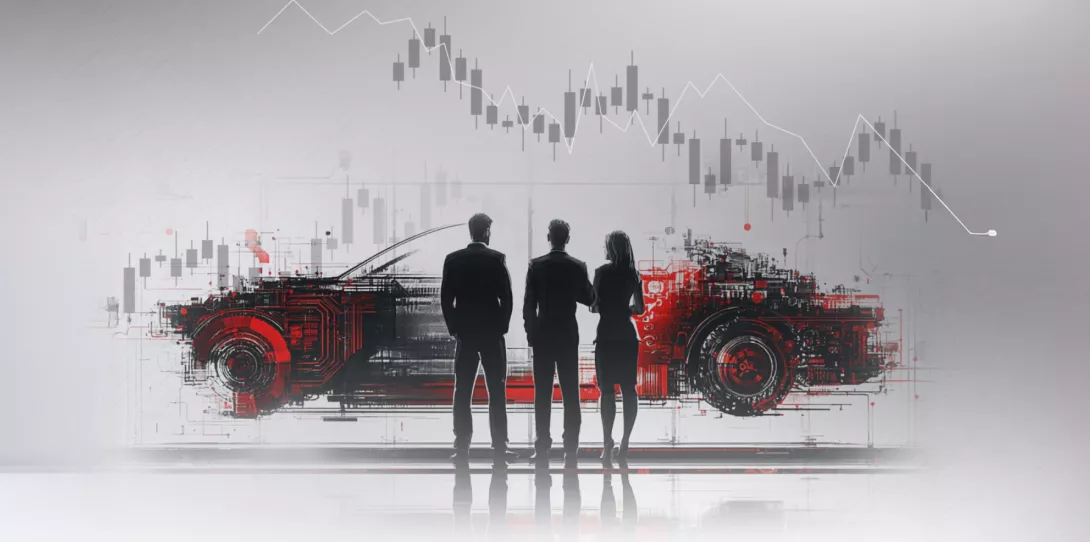 Automobilindustrie im Wandel Menschen vor Auto