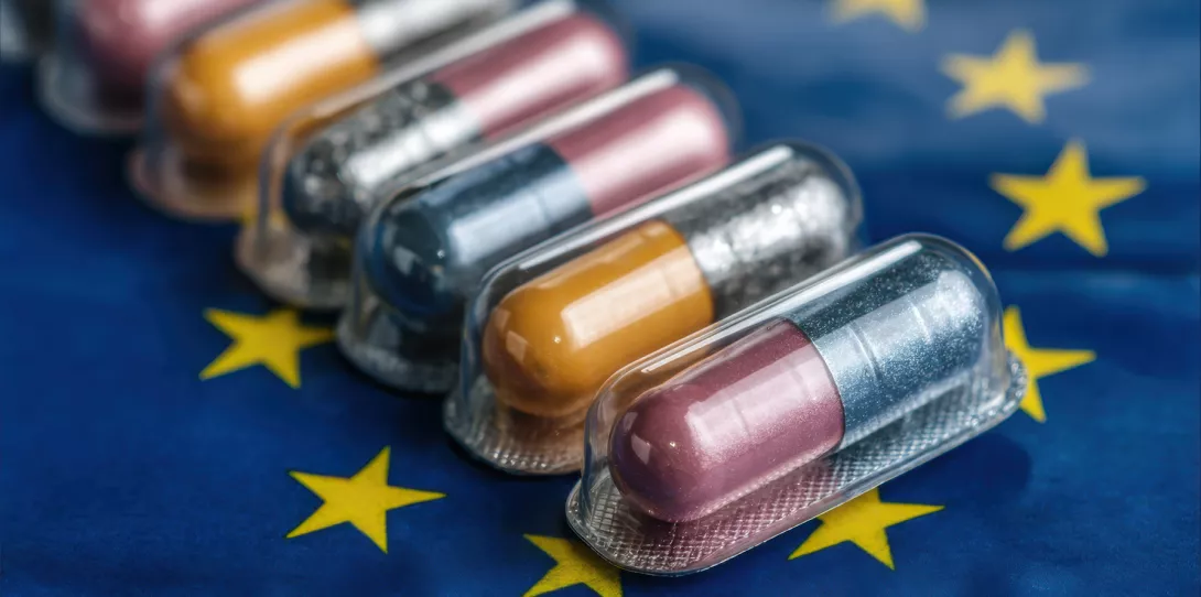 Medikamente auf Europäische Flagge