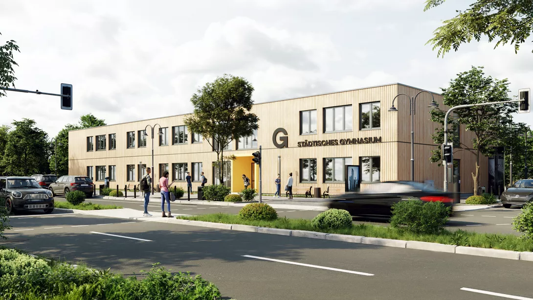 Neubau eines Gymnasiums aus industriell gefertigten Modulen